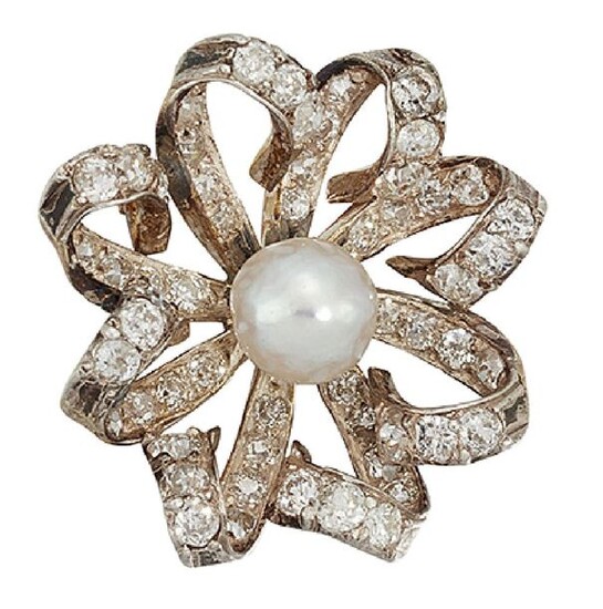 A late 19th century natural pearl and diamond...
