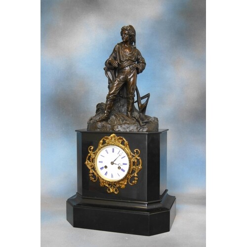 A late 19th century slate mantel clock, French movement stri...