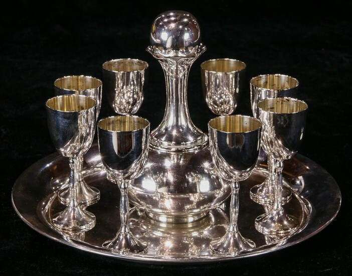A (lot of 10) Mexican sterling cordial set, Juvento