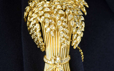 A mid 20th century 18ct gold diamond wheat sheaf brooch.