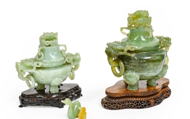 A modern Chinese jade censer and cover on wooden...