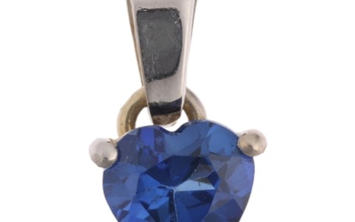 A modern sapphire heart drop pendant, unmarked settings test...