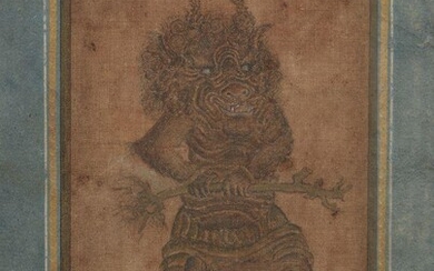 A painting on cloth of a demon, Iran or Tibet,...