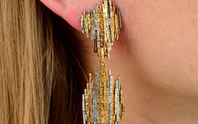 A pair of 1970s 18ct gold, bi-colour textured earrings, with detachable drop, by Charles de Temple.