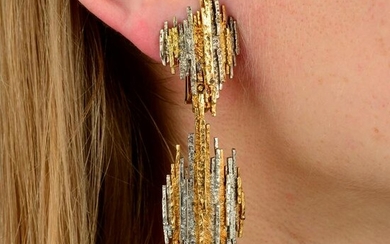 A pair of 1970s 18ct gold, bi-colour textured earrings