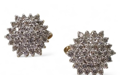 A pair of 9ct gold diamond cluster earrings, diameter of the...