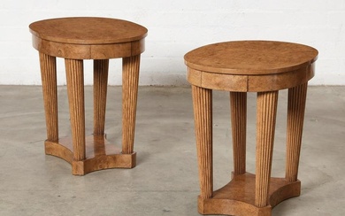 A pair of Biedermeier style burr ash oval tables