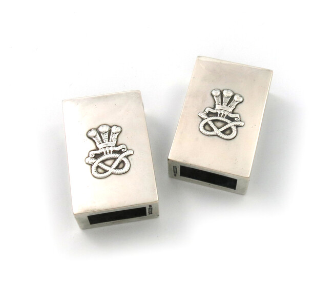 A pair of Chinese silver regimental matchbox covers