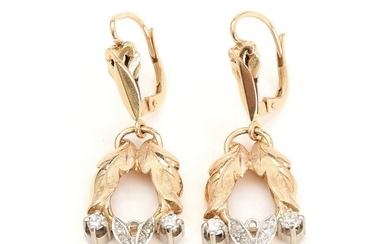 SOLD. A pair of Italian diamond earrings set with brilliant- and single-cut diamonds, mounted in...