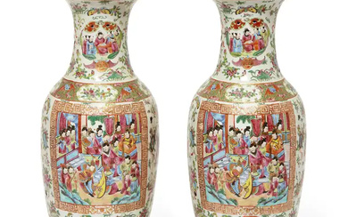 A pair of large Chinese famille rose baluster vases Qing dynasty, late...