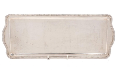 A rectangular tray with gadrooned edge, stamped ПА 925 for Greek silver, 15 x 37cm, approx. weight 14.8oz