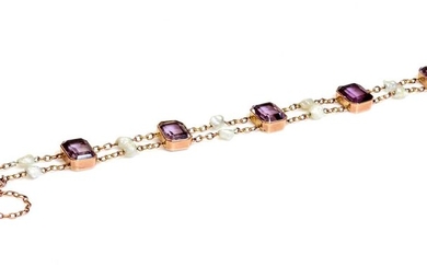 A rose gold amethyst and pearl bracelet, c.1910