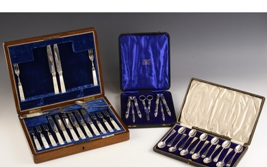 A selection of silver and silver plated flatware, including ...