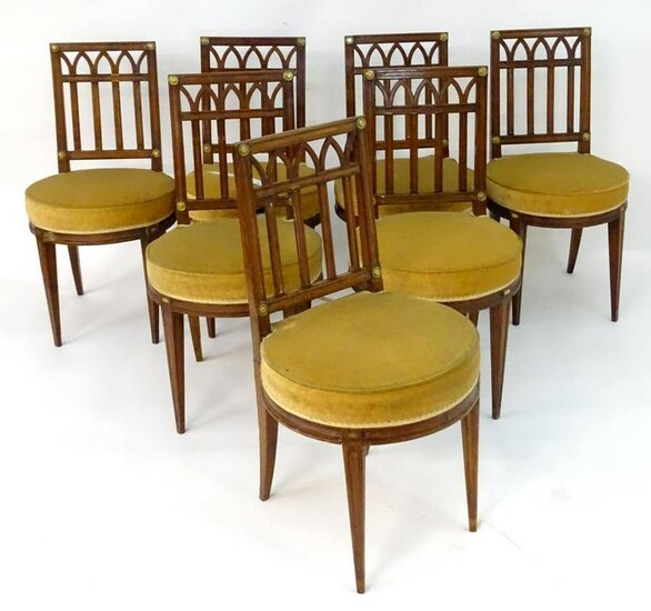 A set of eight 19thC French dining chairs with squared