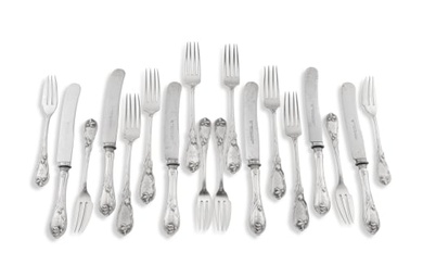 A set of six Art Nouveau German silver dessert knives and forks, circa 1890