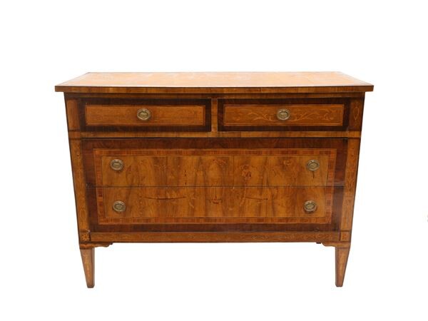 A walnut and other woods veneered chest of drawer late 19th century