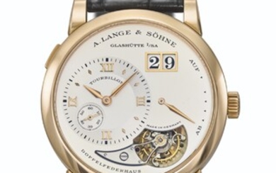 A.LANGE & SÖHNE. A VERY RARE 18K PINK GOLD LIMITED EDITION TOURBILLON WRISTWATCH WITH POWER RESERVE AND DATE