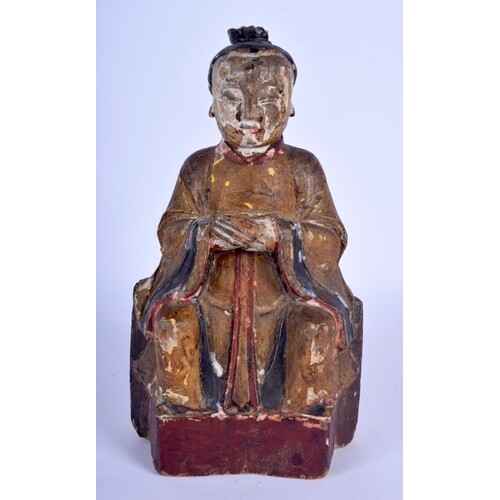 AN 18TH CENTURY CHINESE POLYCHROMED WOOD TEMPLE FIGURE Ming ...
