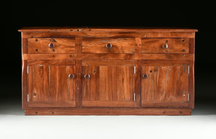 AN AFRICAN RECLAIMED BUBINGA WOOD CREDENZA, LATE 20TH
