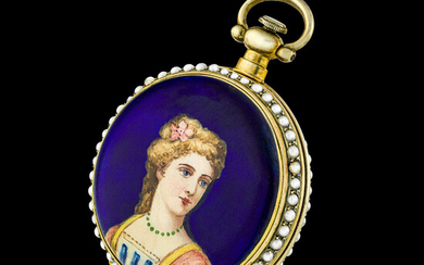 ANON, GILT, ENAMEL AND PEARL-SET OPENFACE POCKET WATCH