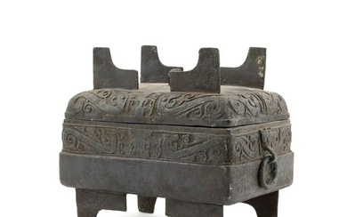 ANTIQUE CHINESE BRONZE FANGDING CENSER