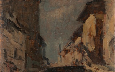 Achille Cattaneo (Limbiate 1872 - Milano 1931) Glimpse of Naviglio in Milan, 1917