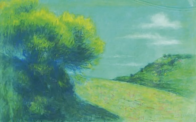 Achille LAUGÉ (1861-1944) Paysage de Cailhau Pastel sur toile, signé en bas à gauche, traces...