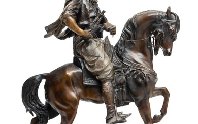 After Antoine-Louis Barye (French, 1796-1875) Bronze Sculpture, Arab on Horse, H 27" W 10" L 21.5"