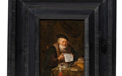 After Ferdinand Bol (1616-1680), a scholar at the lectern, 19thC, oil on panel, 23 x...