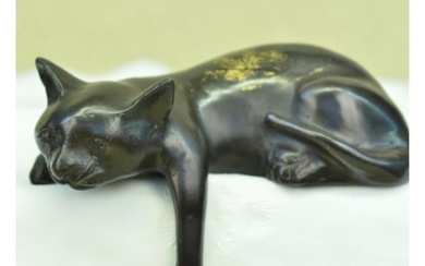 After Mene, Recumbent Cat Bronze Sculpture