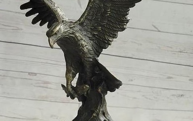 American Bald Eagle Clutching a Fish Bronze Statue - 14" x 8"