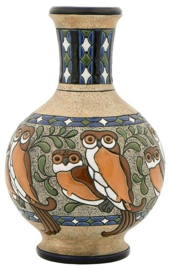 Amphora Pottery Vase with Owls