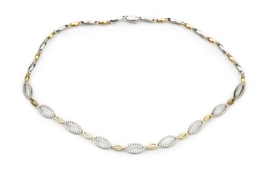 An 18ct two-colour gold and diamond set necklace, composed of...