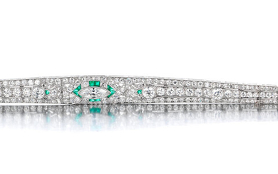 An Art Deco diamond and emerald bracelet,, circa 1925
