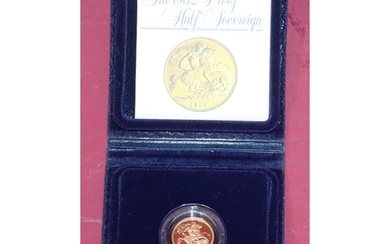 An Elizabeth II gold proof Half Sovereign, 1982, in blue fit...