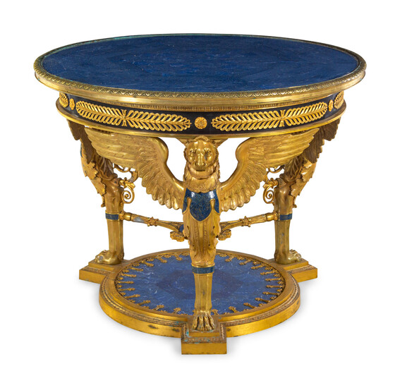 An Empire Style Gilt Bronze and Lapis Lazuli Veneered Guéridon
