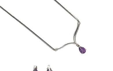 An amethyst and diamond necklace, together with a pair of ear studs, the centrepiece necklace, set