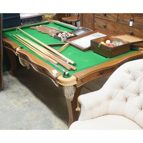 An early 20th century oak snooker / dining table, of rectang...