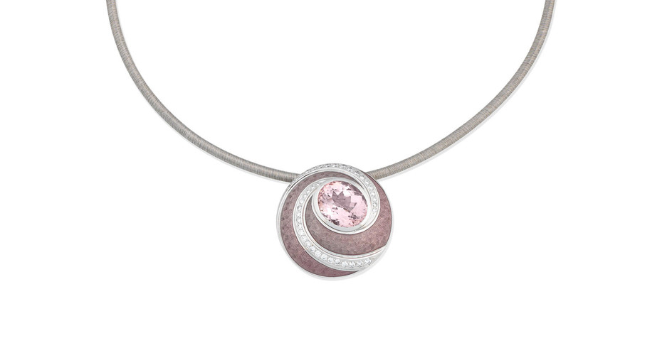 An enamel, pink tourmaline and diamond brooch/pendant,, by Henn of London, 2001