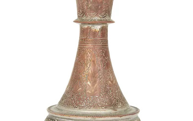 An engraved copper vase, North India, 19th century, of drop-shaped form on...