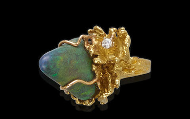 Andamooka Matrix Opal and Diamond Ring
