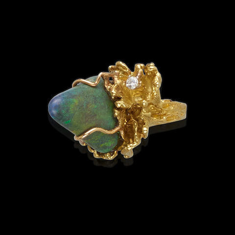 Andamooka Matrix Opal and Diamond Ring