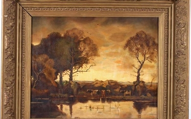 Anonymous, Landscape with cows on the waterfront