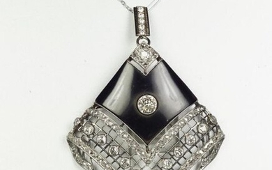 Antique 18K (750/oo) white gold diamond pendant in diamond shape,...