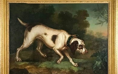 Antique 19thC English Hunting Dog Portrait Oil Painting