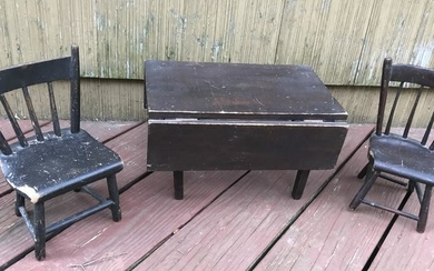 Antique 19th C Doll Size Pair of Chairs & Table