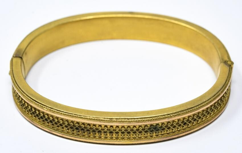 Antique 19th C Gold Topped Etruscan Style Bracelet