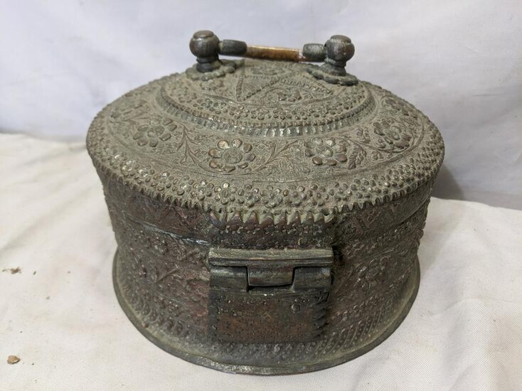 Antique Bronze Large Round Persian Box