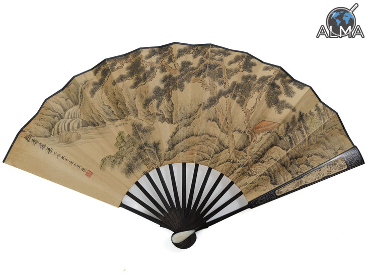 Antique Chinese Wood Hand Fan, Qing Dynasty