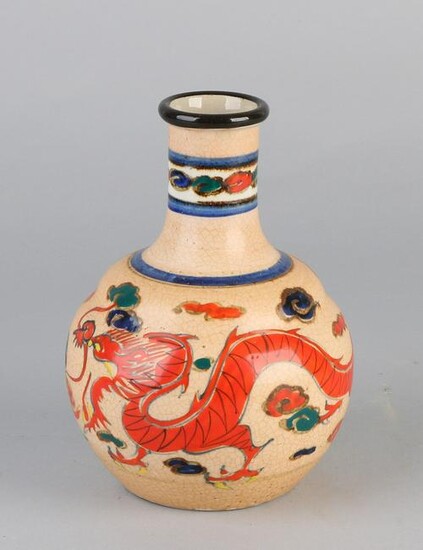 Antique Chinese porcelain vase with red dragon and